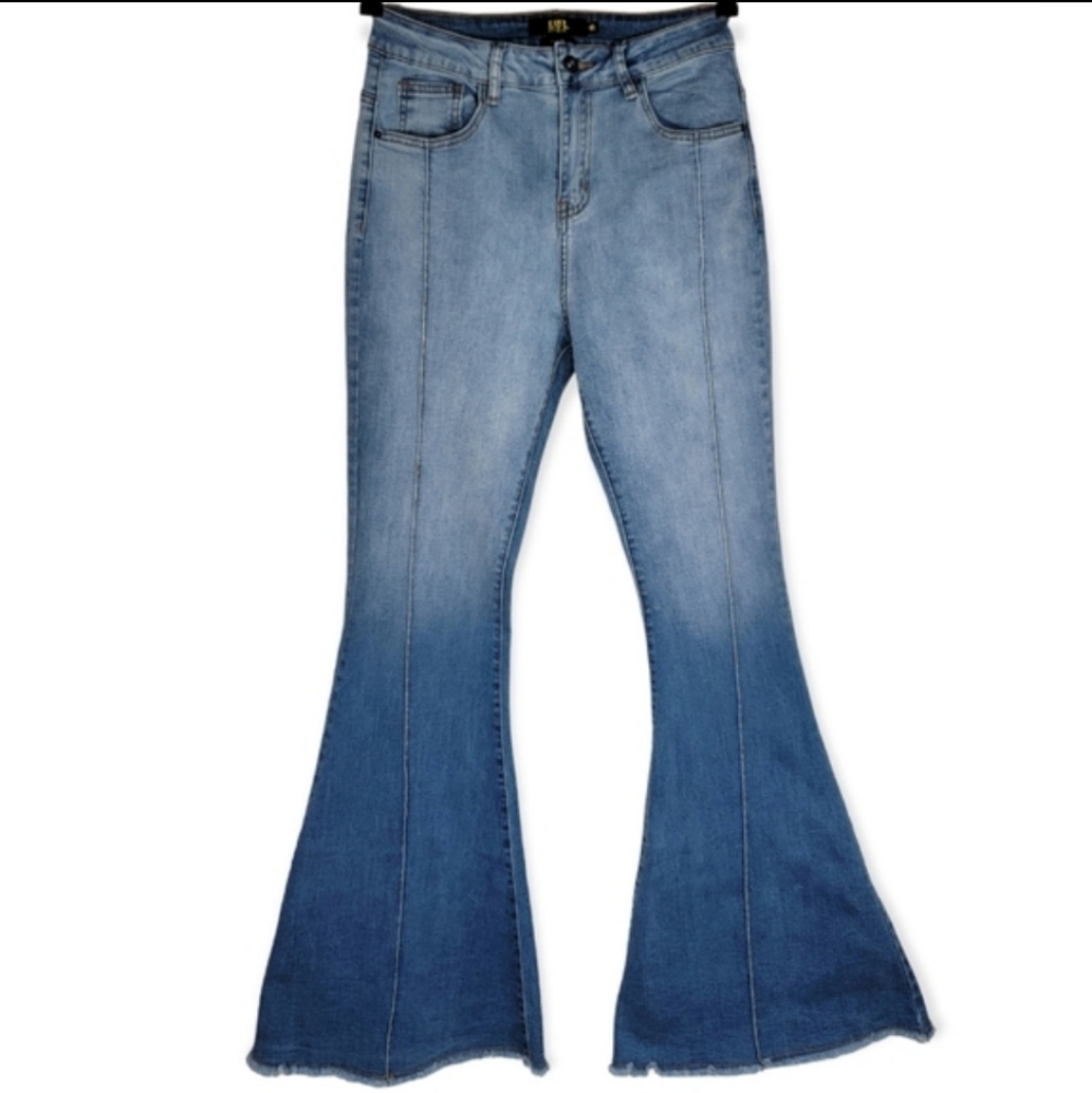 Lucky & Blessed Ombre High Waisted Paneled Flare Jeans, EUC, size 6